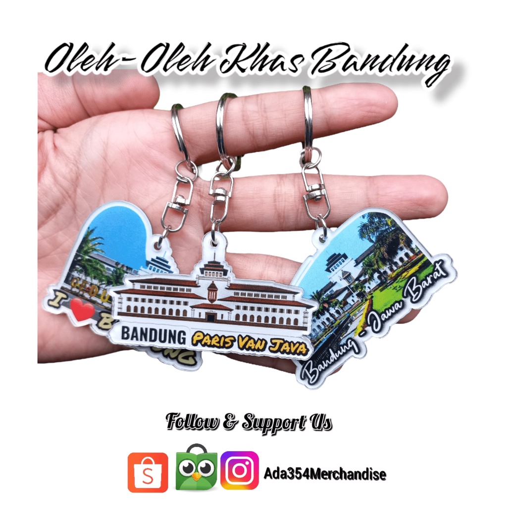 GANTUNGAN KUNCI AKRILIK DUA SISI PROMO OLEH-OLEH KHAS BANDUNG JAWA BARAT UNTUK MOTOR MOBIL PINTU DLL