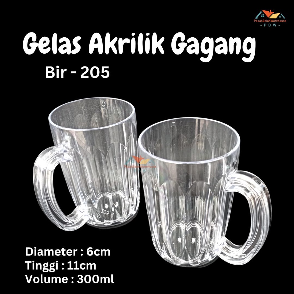 Gelas Akrilik Gagang Anti Pecah 205 / Gelas Anti Pecah / Gelas Plastik / Cangkir Anti Pecah