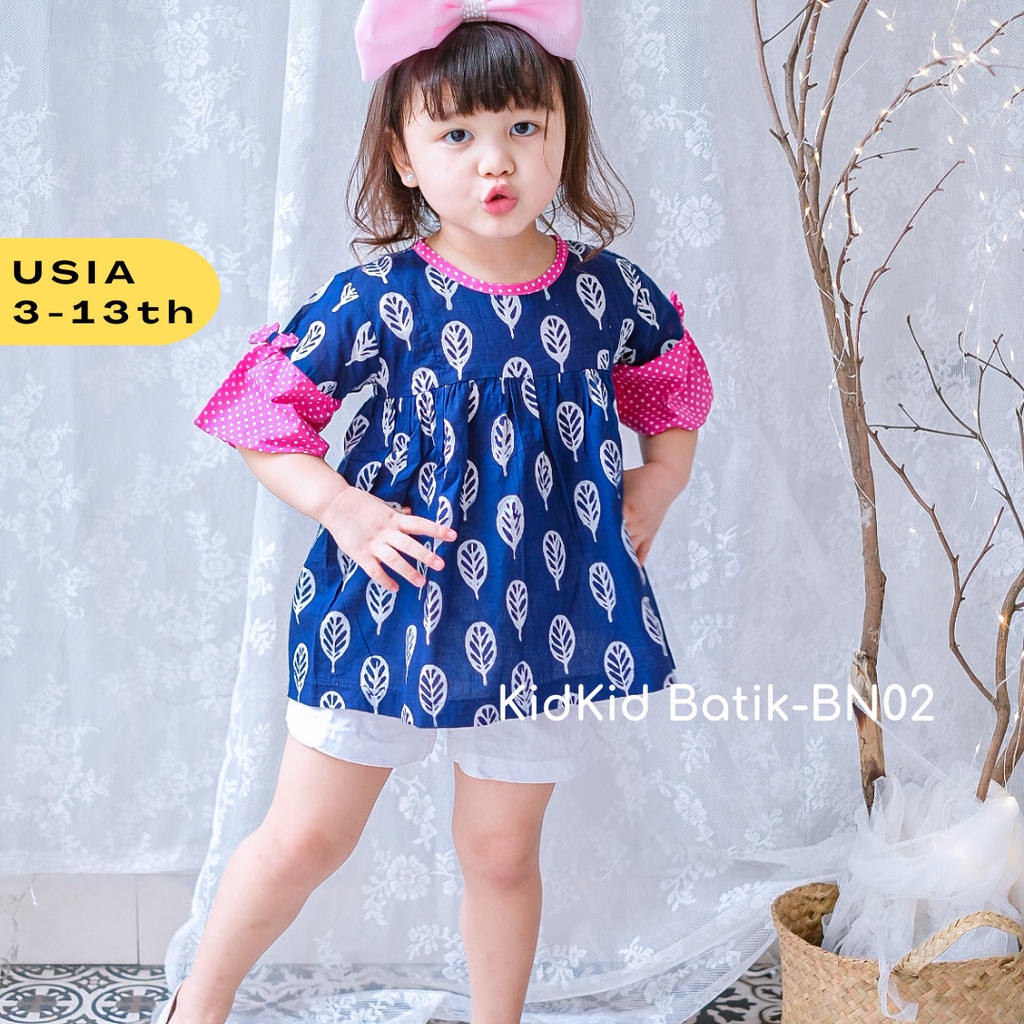 Atasan Batik Anak Perempuan Blouse Anak Cewek Baju Blus Navy Pink Usia 1-9 tahun