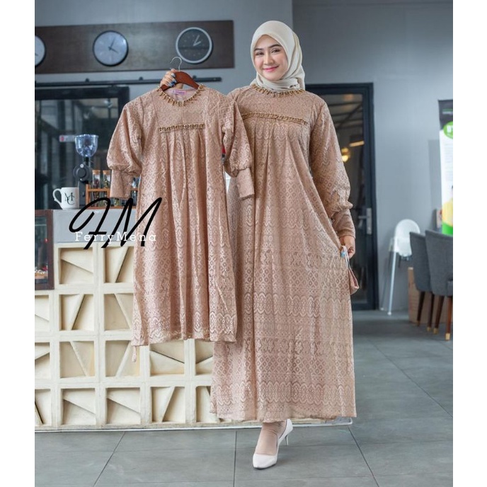 Permata Olshop / Kebaya Gamis Sahira Couple Ibu Dan Anak / Kebaya Gamis Brukat / Gamis Pesta Payet Mewah