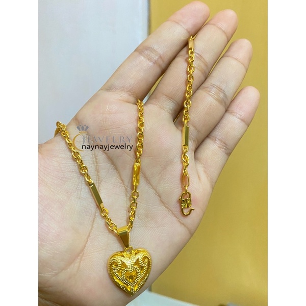 Kalung medan balok 2 suku love ukir / warna 24k ukuran 45cm