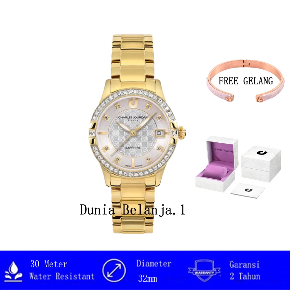 Original 100% Free Gelang Jam Tangan Wanita Charles Jourdan CJ 1114-2217S CJ1114 Garansi Resmi 2 Tah