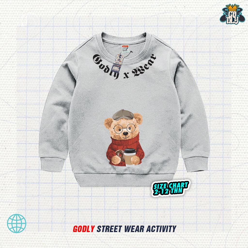 Sweater Atasan Anak Size 1-12TH / Teddy Bear / Bahan Flecee Tebal / Godly.Xwear