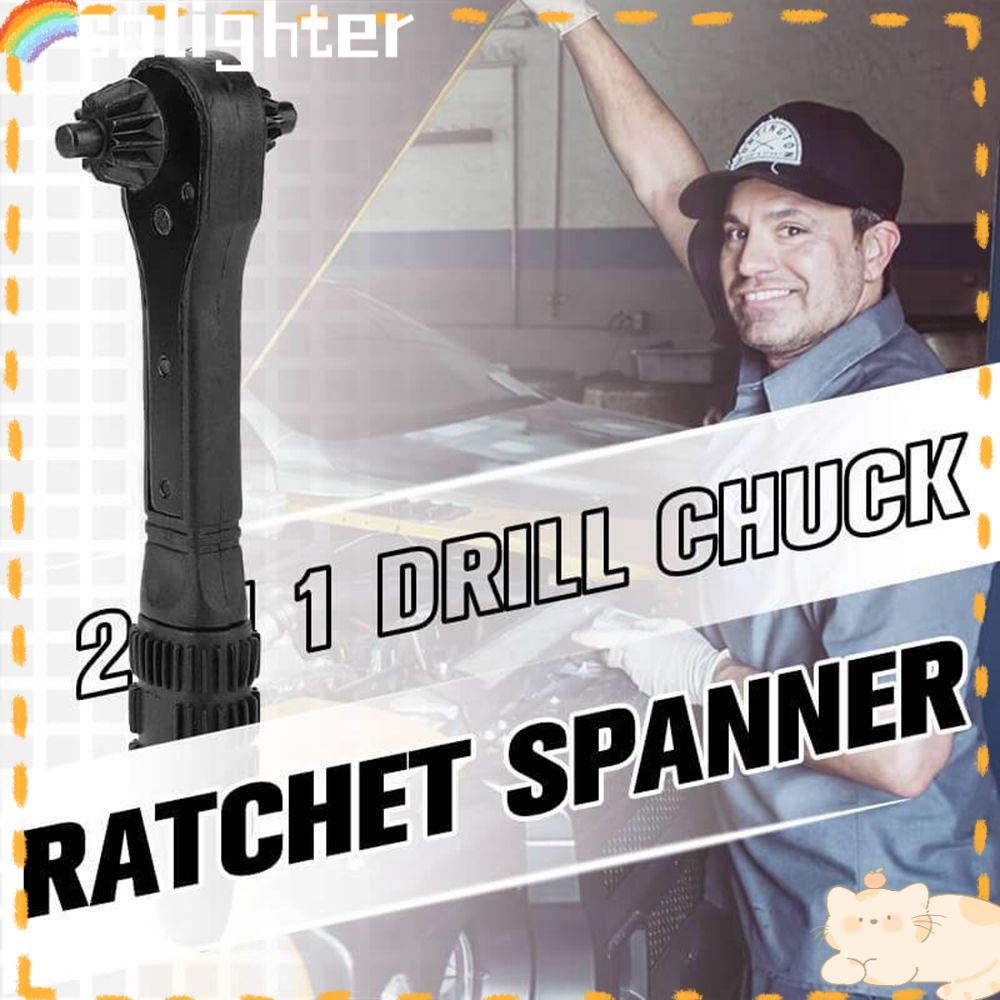 Solighter 2in1 Drill Chuck Ratchet Spanner Mudah Digunakan Bor Listrik Hitam Dua Arah