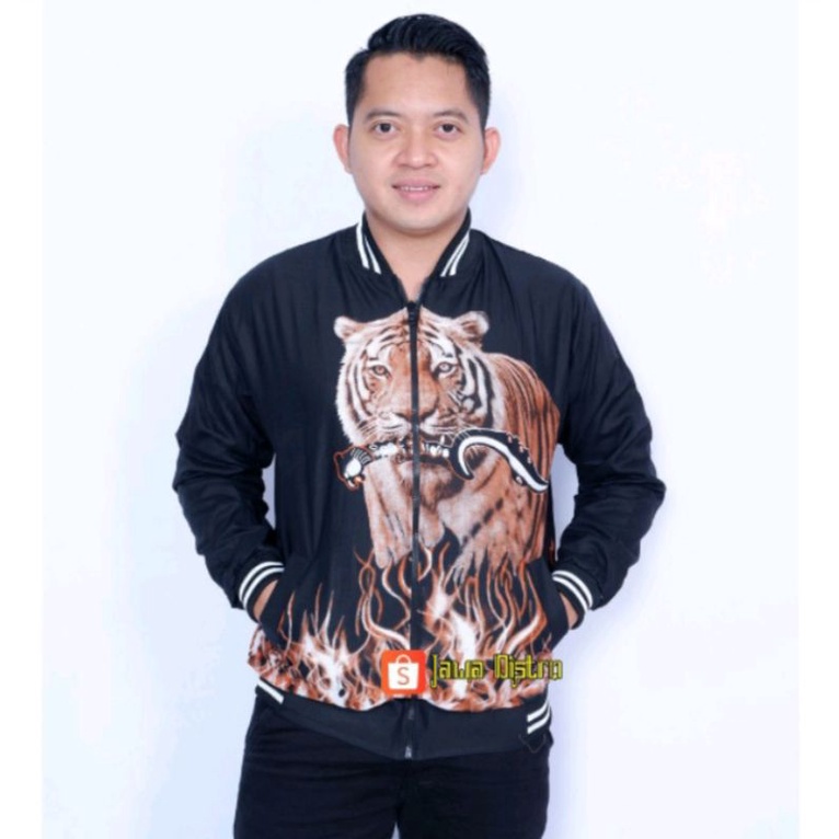 JAKET BATIK BOMBER MOTIF MACAN KRAMAT KERAMAT
