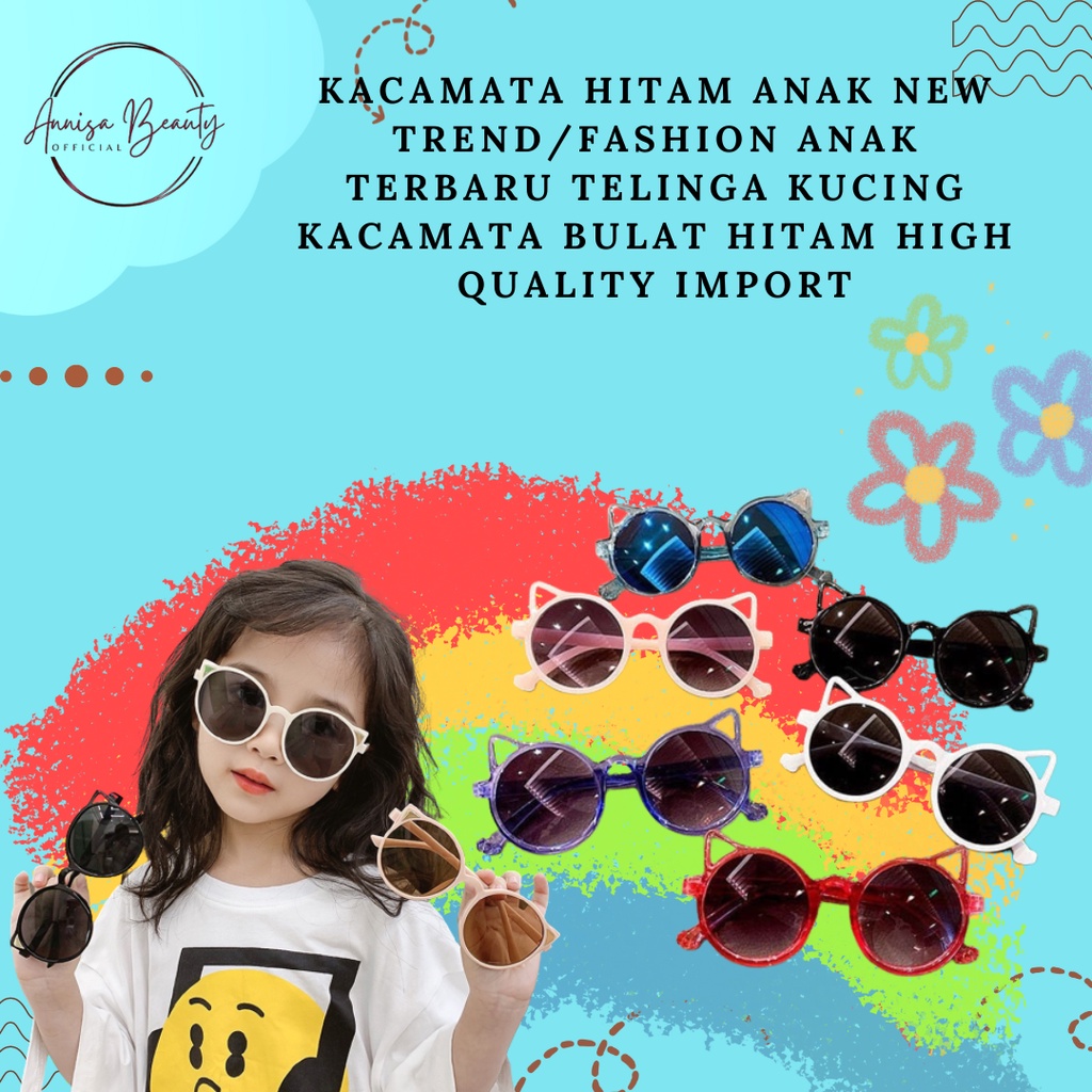 [100%ORIGINAL] Kacamata Hitam Anak New Trend/Fashion Anak Terbaru Telinga Kucing kacamata Bulat hitam High Quality Import