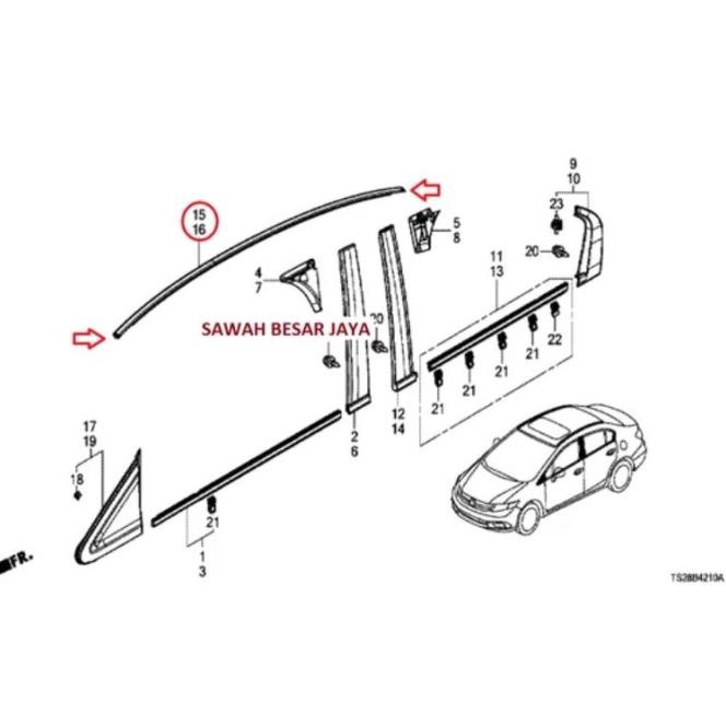 Karet List Lis Moulding Roof Atap Atas Kanan Kiri Honda Civic Fb