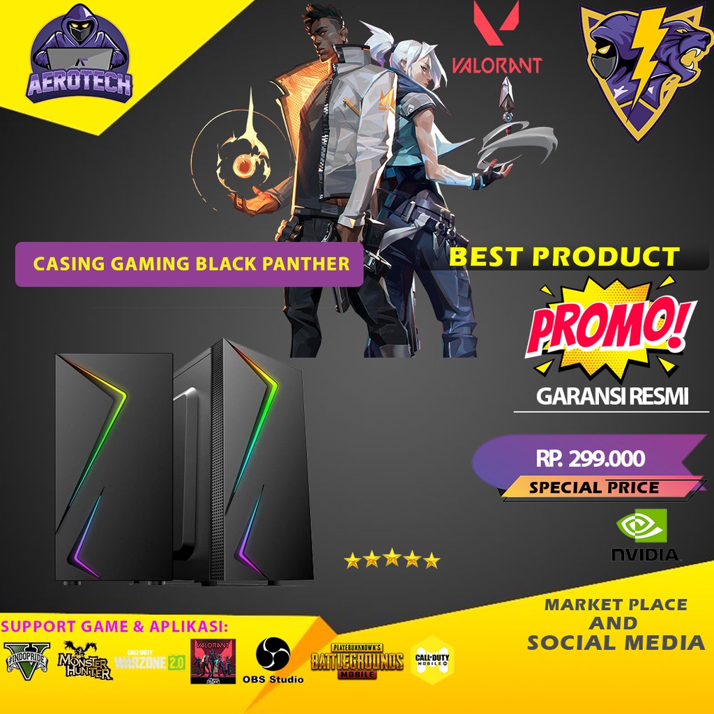 CASING PC GAMING BLACK PANTHER | M-ATX | RGB Front Panel Include Fan RGB