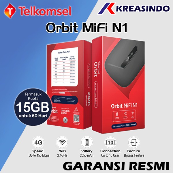 Telkomsel ORBIT Mifi N1 Bonus Data Kuota HKM-M21 Modem Mifi Wifi Garansi Resmi