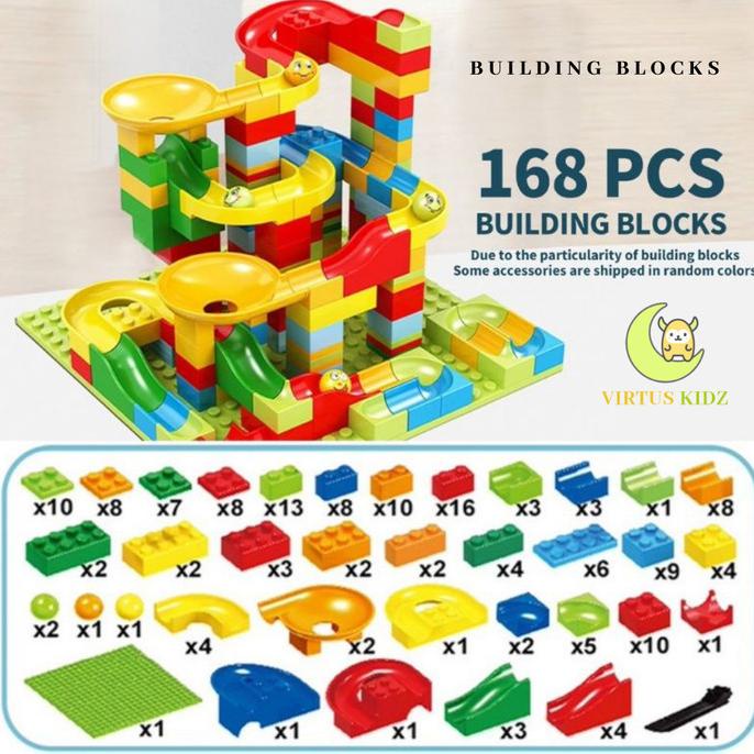 Mainan 168 Pcs Lego Building Blocks / Marble Slide Ball Race Run Maze