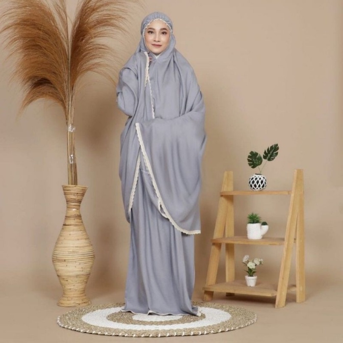 Mukenah Dewasa 2In1 Resleting Mukena Kado Souvernir Haji & Umroh Katun Polos Renda Bali Jumbo Mukena