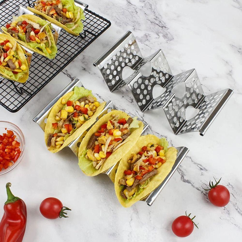 [Elegan] Taco Holder Mexican Food Oven Stainless Steel Nyaman Dengan Pegangan Mudah Akses Piring Nampan