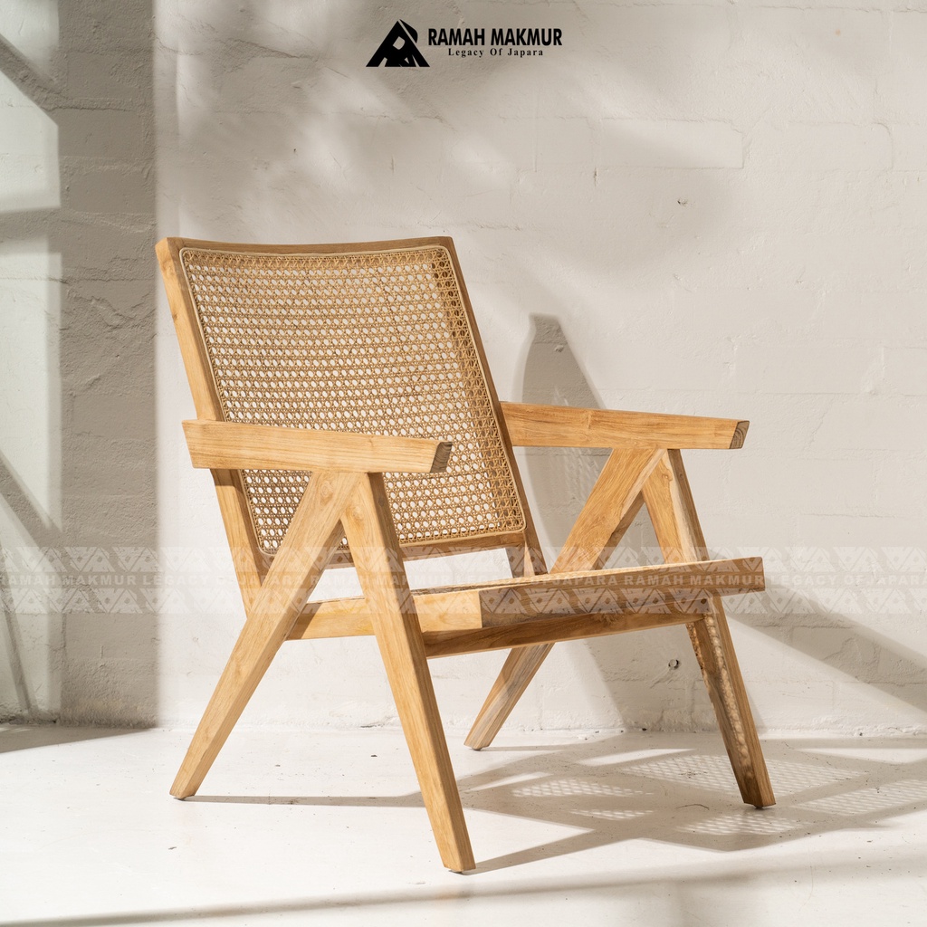 Kursi santai teras rumah antik retro kayu jati kombinasi rotan