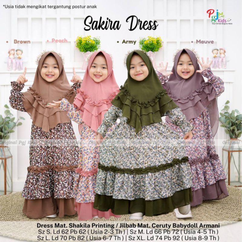 gamis anak perempuan usia 2 - 9 tahun free khimar | sakira dress set ori pgj kids