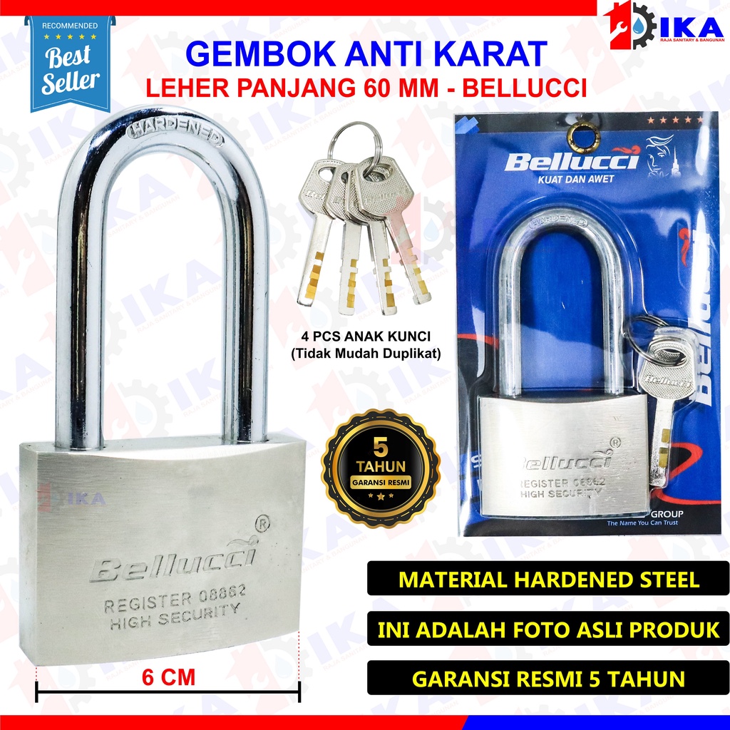 Gembok 60m Leher Pendek / Panjang Merk Bellucci 4.0 Original Belluci Gembok Kotak/ gembok