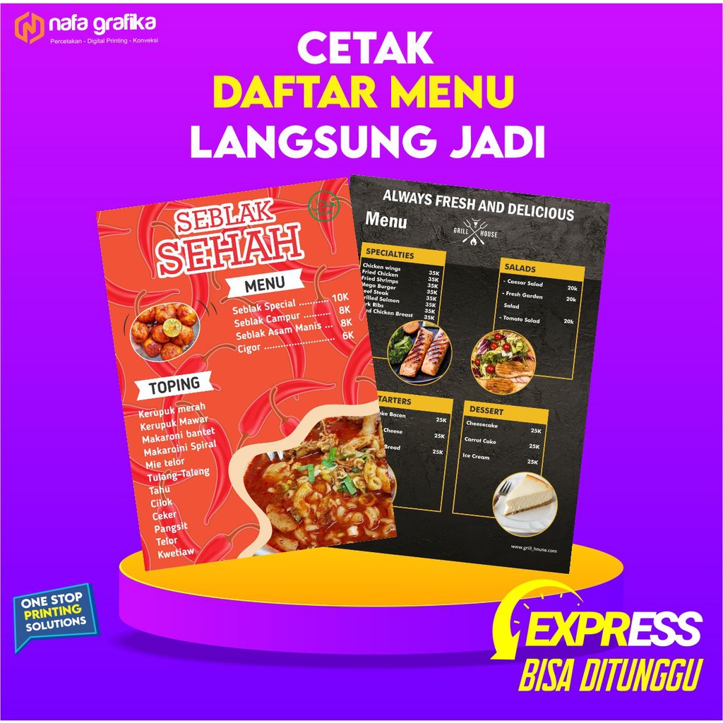 

CETAK DAFTAR MENU CUSTOM A3 A4 LAMINATING