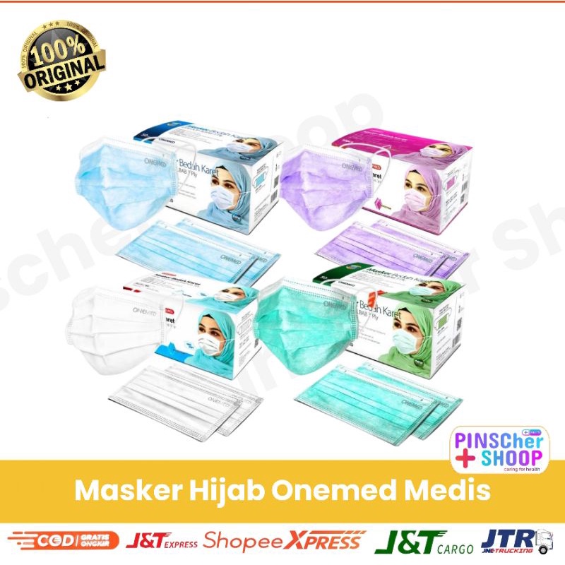 MASKER JIBAB HIJAB MASKER HEADLOOP HIJAB ONEMED MEDIS 3PLY BOX 50 PCS