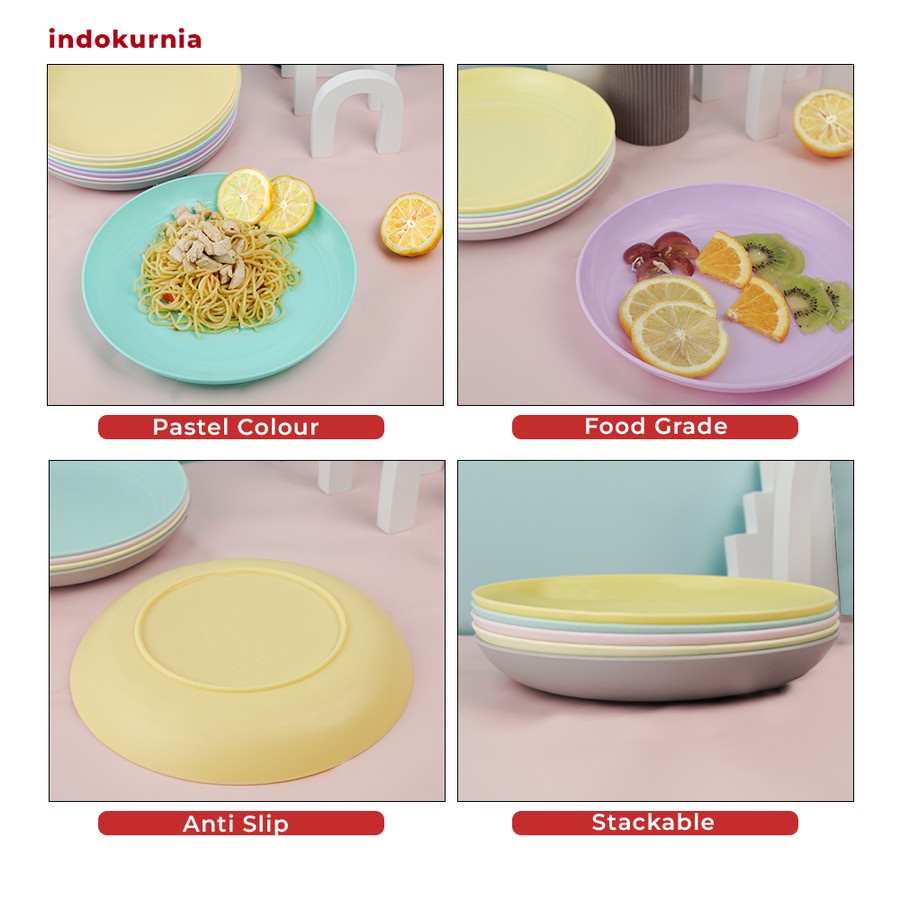 IK - PIRING MAKAN PLASTIK LAUK SAJI ROUND PLATE WARNA MACARON PASTEL