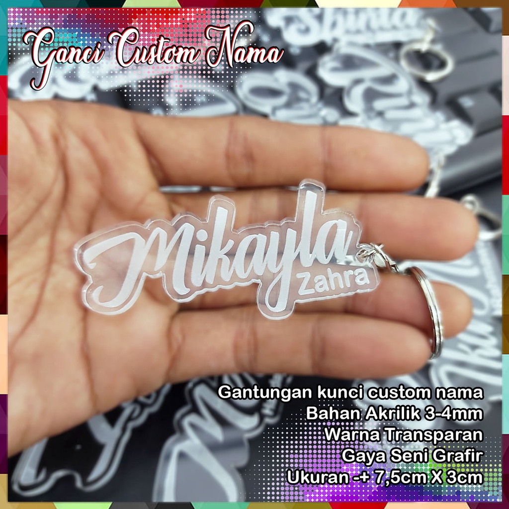 GANTUNGAN KUNCI AKRILIK CUSTOM NAMA - GANCI NAMA -  SEHARI JADI - TANPA MINIMAL ORDER - GANCI AKRILIK CUSTOM NAMA