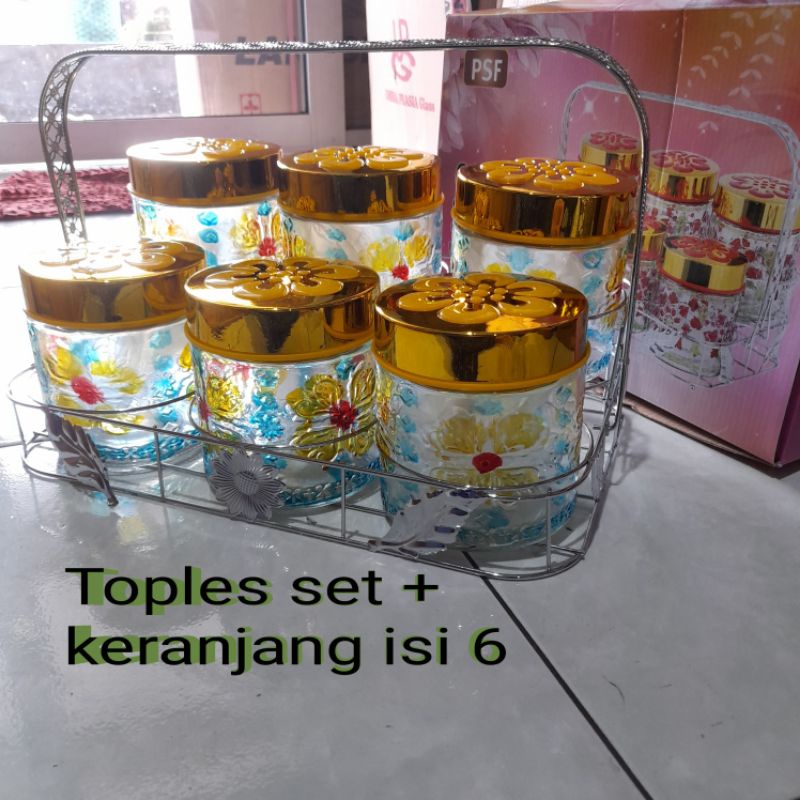 (4 kg) Toples set kaca isi 6 pcs + keranjang ( toples lebaran) siap kirim
