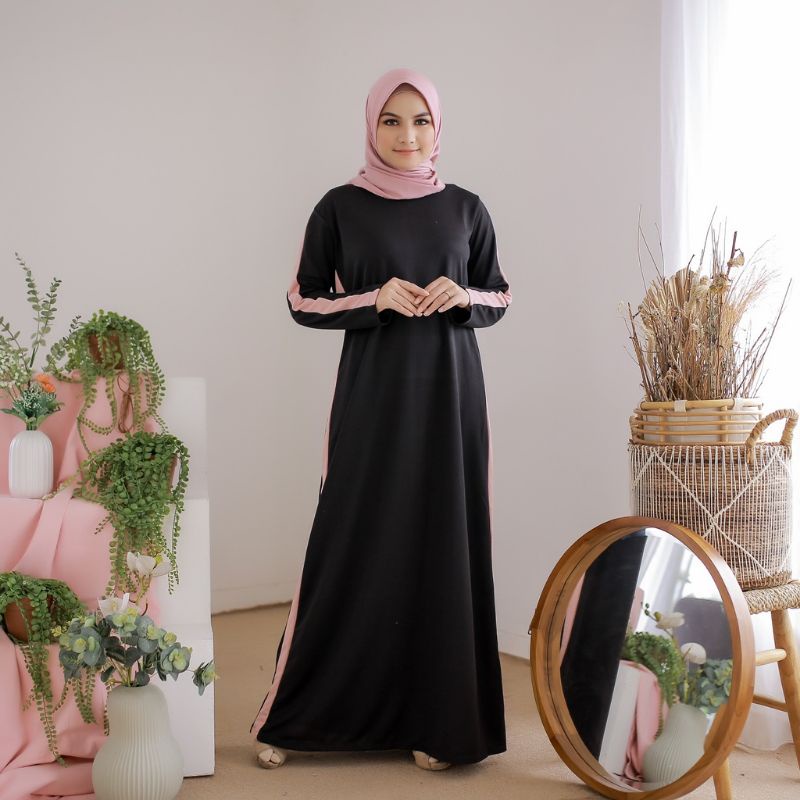 KANGKHIN Casual Line Dress Black || Gamis Muslim Branded || Gamis Syari || Gamis Wanita Ollsize