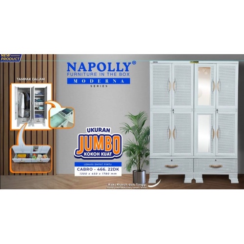 Lemari Pakaian Plastik Napolly Cabro 466.22 DK / Lemari 4 Pintu + Kaca luxury