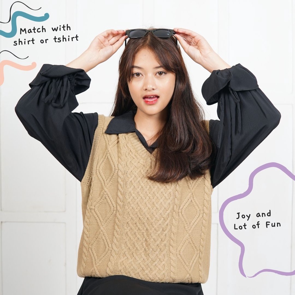 [BUY 1 GET 1] 11-15 November 2023 - Idellstore - Ara Cable Vest premium ONE SET korean looks vest with cute shirt - Vest Tebal Cable Affordable Bandung High Quality