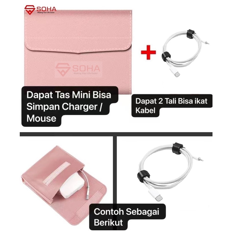 LC-06 SOHA Sleeve Case Kualitas PREMIUM PU LEATHER Kulit Wangi for Ultra book / for Macbook Air / Sarung Celup for LAPTOP Model Skin Pro Tipis dan Lembut Ukuran 13 14 15 15.6 Inch