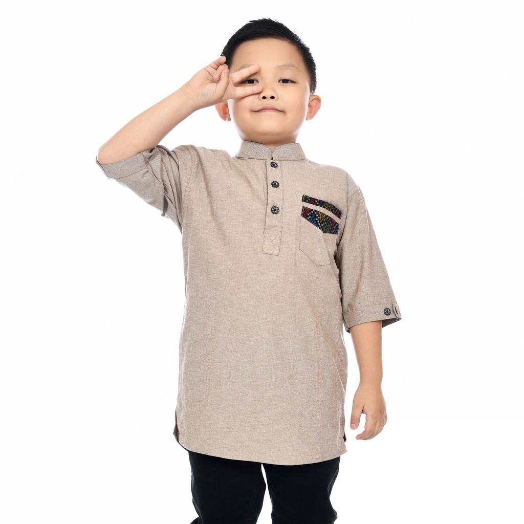 baju koko anak motif saku batik koko anak laki-laki model kurta bahan oxford size M L XL XXL