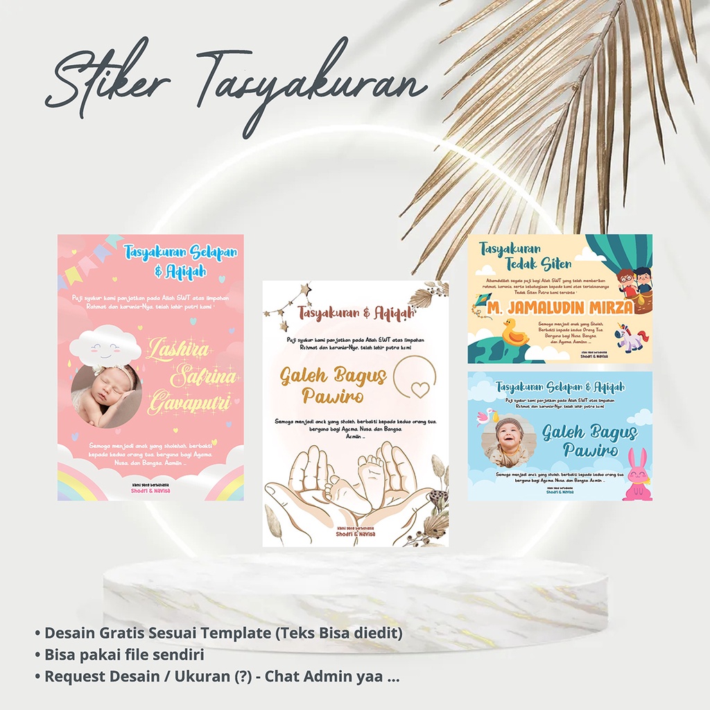 

STIKER AQIQAH / STIKER TEDAK SITEN / TASYAKURAN KELAHIRAN / BABY BORN / STIKER NASI KOTAK / STIKER ANAK