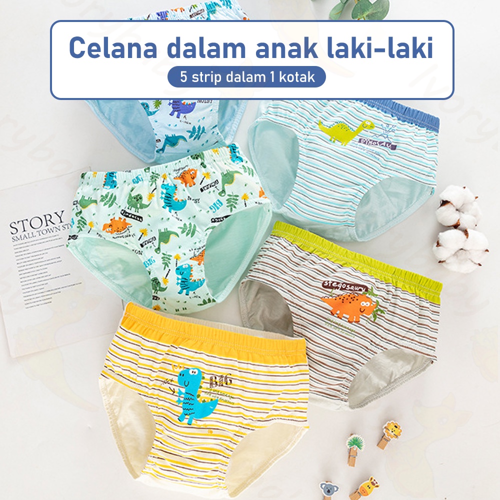 Ivorybaby 5pcs celana dalam anak laki-laki Celana dalam cd anak cowok katun murni