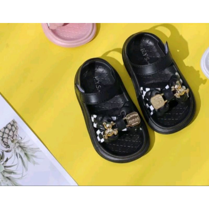 Sandal anak import terbaru sepatu sandal anak perempuan motif Pita beruang Selop anak wanita trendy