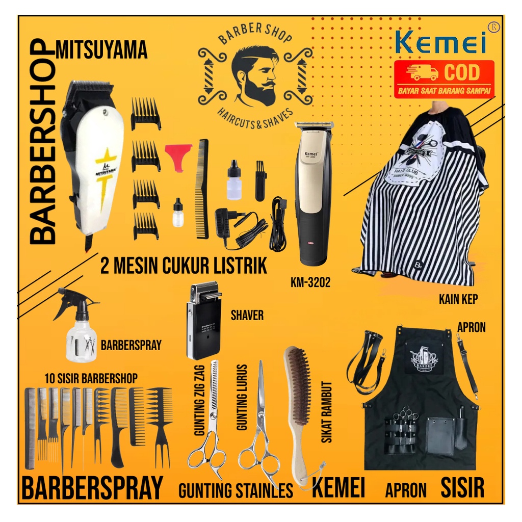 Alat Cukur Rambut Barbershop 1 Set Lengkap