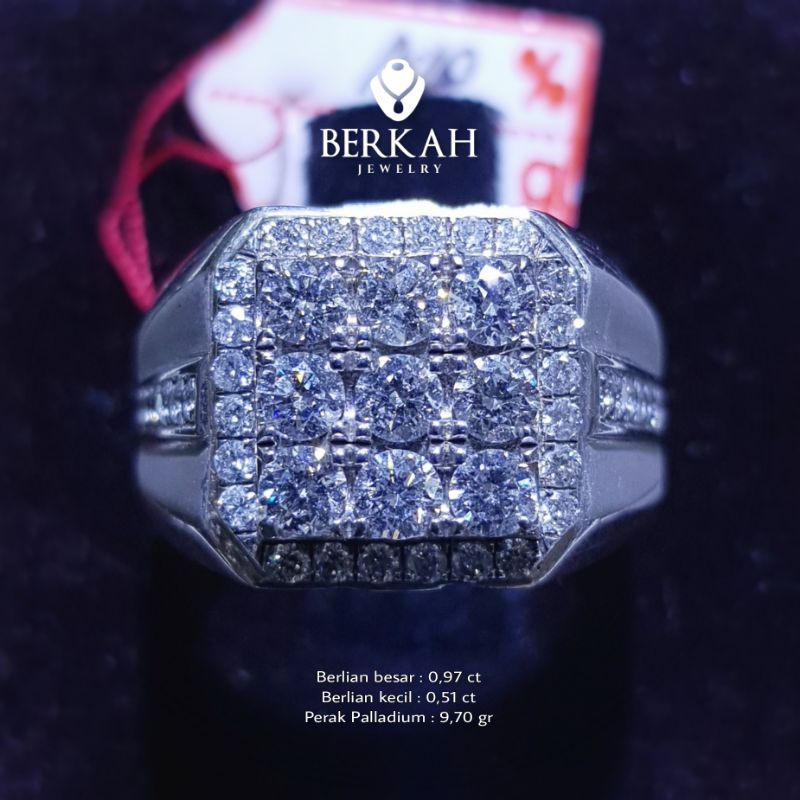 Cincin Pria Lelaki Cowok Perak Palladium Berlian Asli Bersertifikat motif mata 9