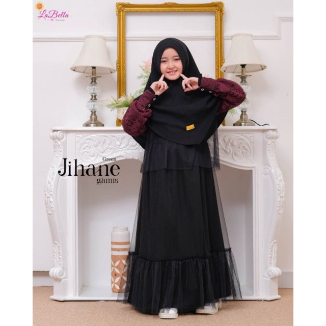 LABELLA Gamis Anak JIHANE Brokat Tutu Warna Hitam