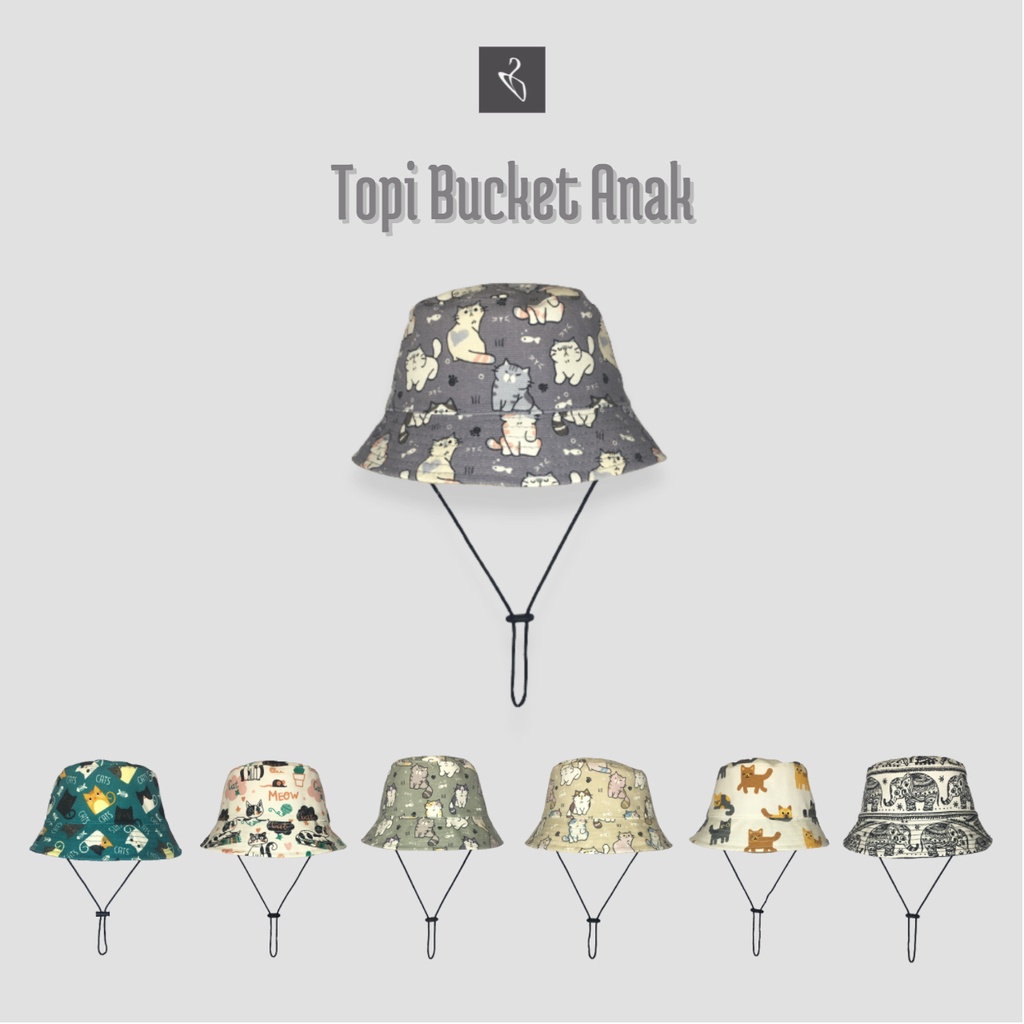 Topi Bucket Hat Anak Tali Motif Animal Hewan