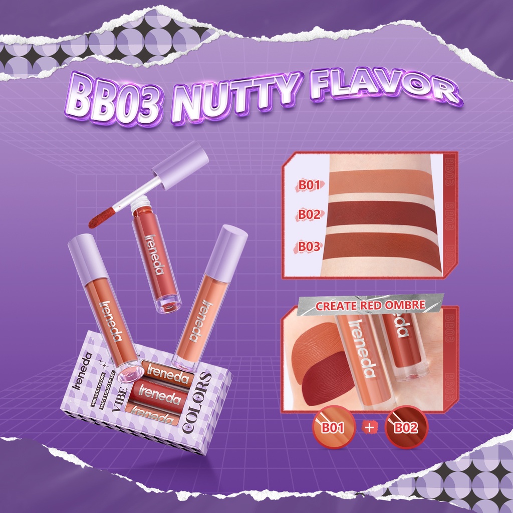 IRENEDA 3 Color Liquid Lipstick Set Lipstick Matte Lip Matte Lipstik Cair Lipcream Lip Cream Ireneda [Emperor]
