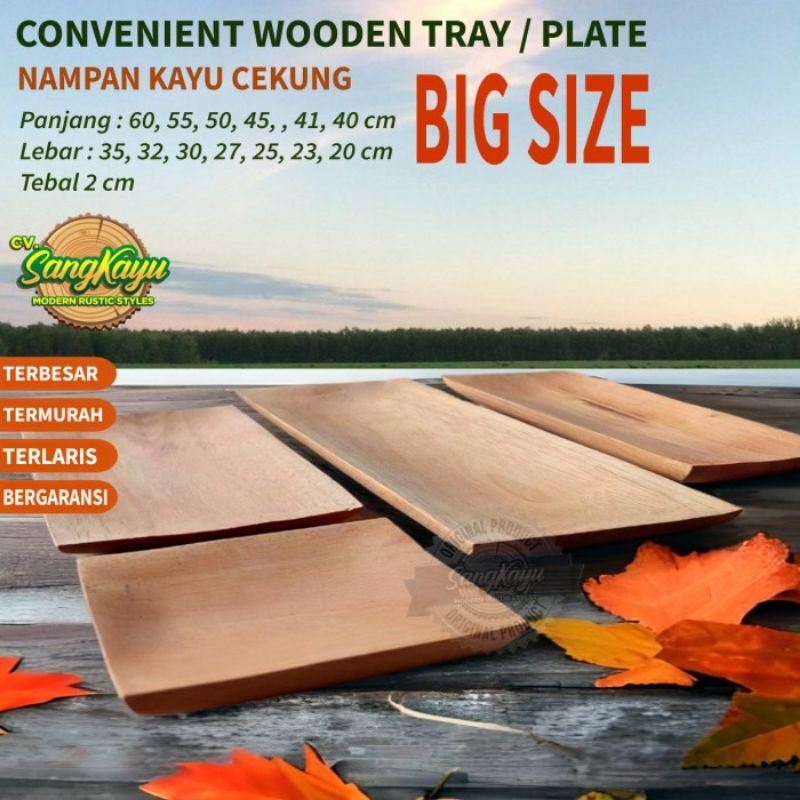 Wooden serving tray plate nampan kayu cekung nampan saji piring kayu