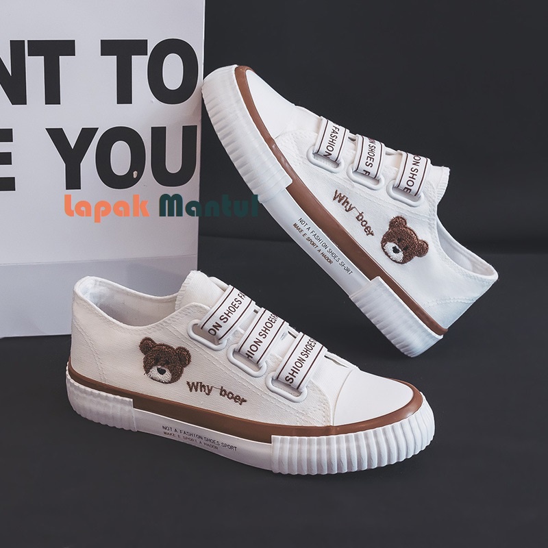 LM-0260 Sepatu Canvas Wanita Bear Fashion Tali Karet Quality Premium Shoes Sneaker Casual Kanvas