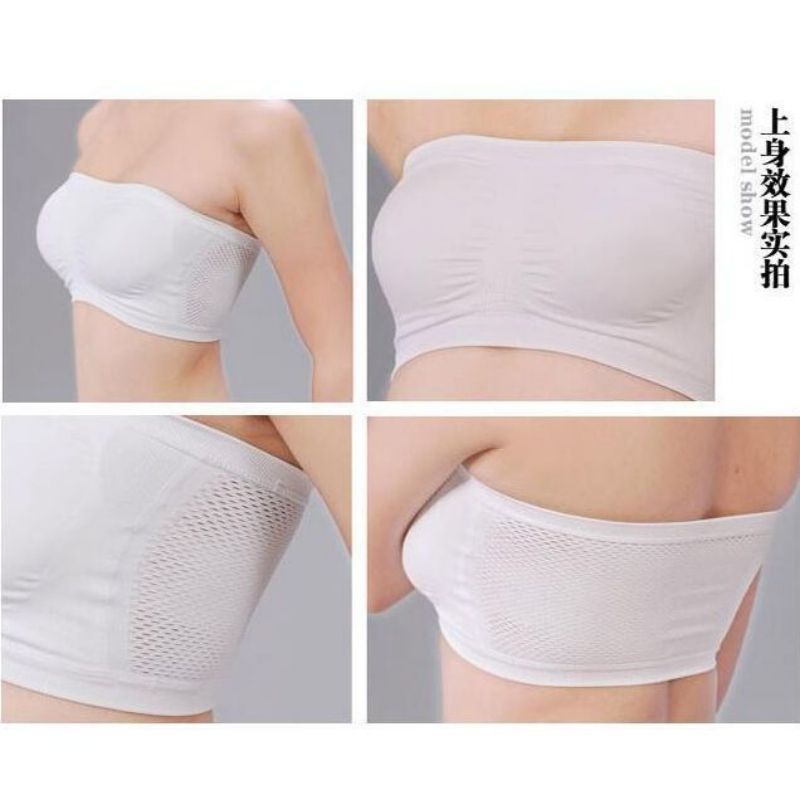 Bra Kemben Seamless Wanita Motif Jaring Belakang Tanpa Tali Anti Slip Bra Sport Tanpa Busa Pakaian Dalam Wanita Terlaris Kekinian