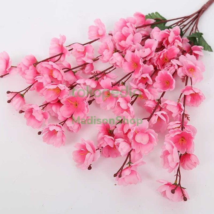 Bunga Meihwa Imlek Cabang 7 Sakura Pink Jepang Bunga Sakura Merah Ornamen Imlek Grosir Harga Termurah