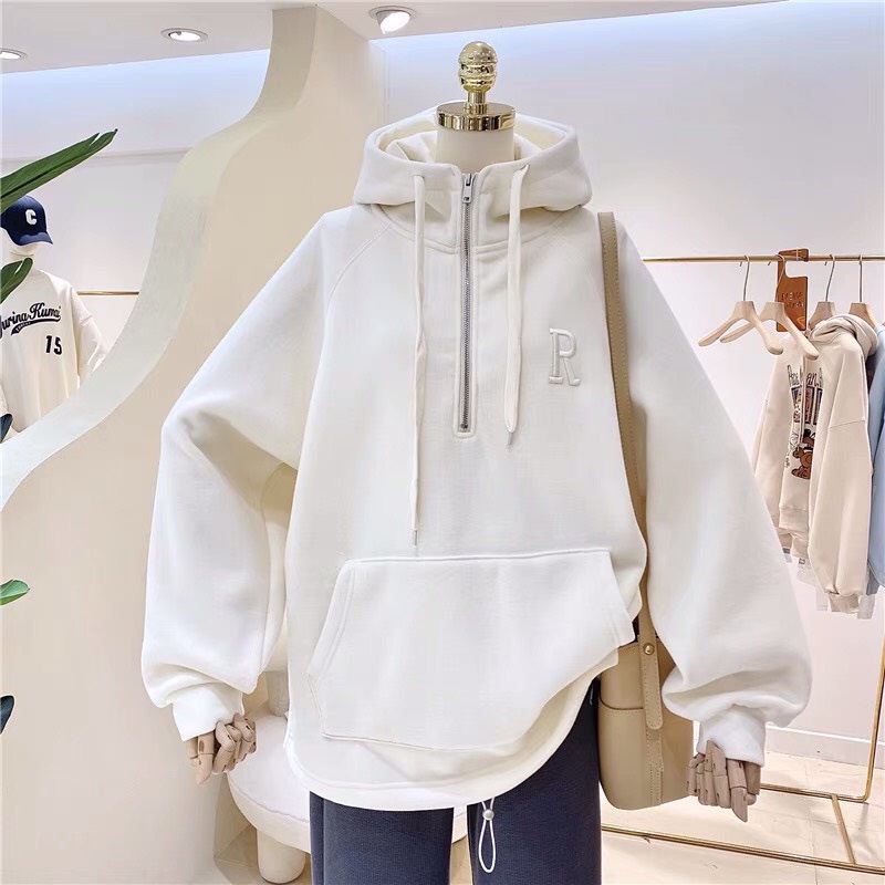 R Zipper Hoodie Bordir Korean Style Oversize | Dhea Fashion