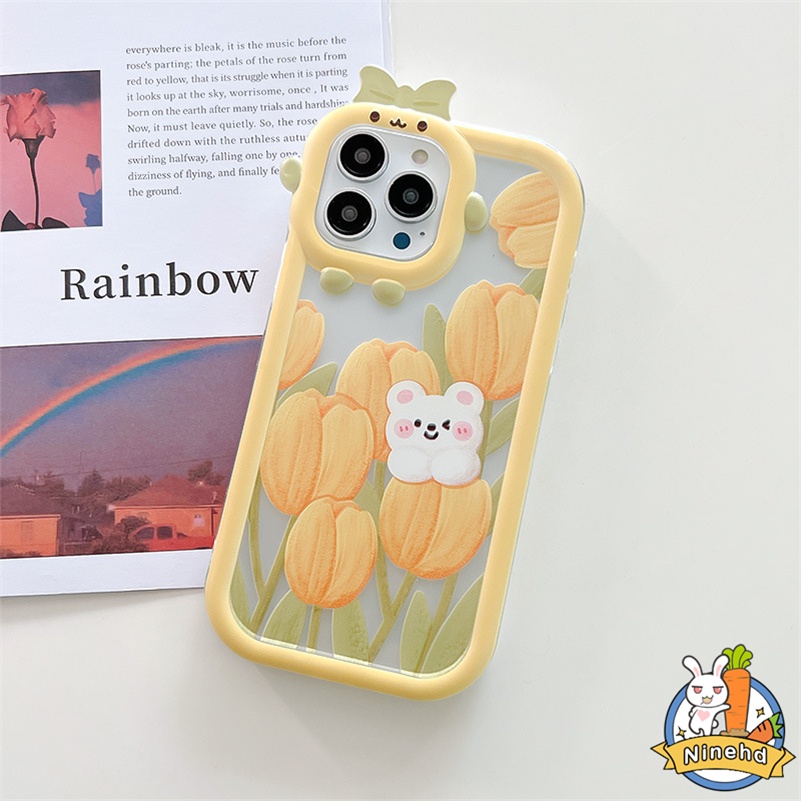 IPHONE Casing Kompatibel Untuk Iphone14 13 12 11 Pro Max X Xr Xs Max SE 2020 7 8 6 6s Plus Lukisan Minyak Golden Tulip Phone Case Anti-Drop Monster Kecil Silikon Soft Case Cover Pelindung