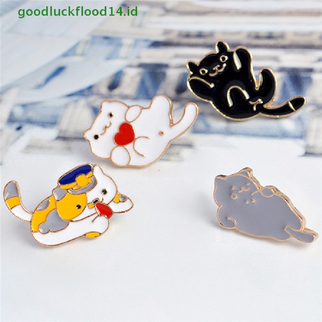 [GOOGFOUR] 4pcs/set Enamel Kartun Hewan Kucing Bros Pin Kemeja Kerah Pin Wanita Perhiasan [TOP]