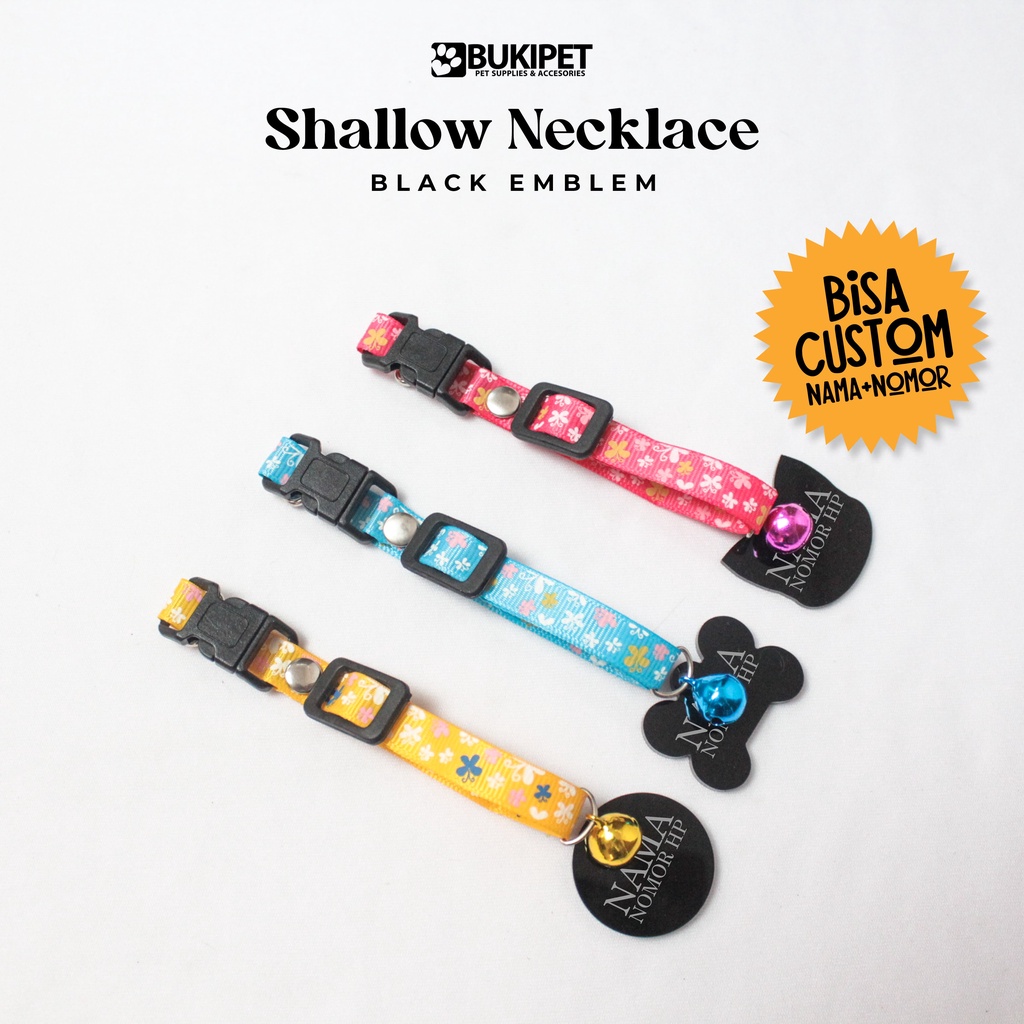 BUKIPET Kalung Kucing Custom Nama Bahan Nylon Stripe – Shallow Necklace ( AKRILIK HITAM )