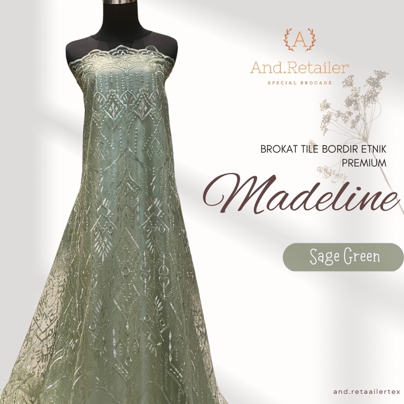 Bahan Kebaya Brokat Tile Etnic Madeline Warna Sage Green