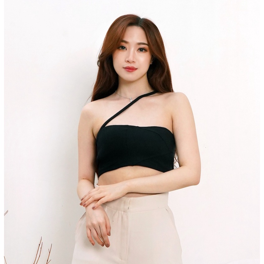 CAVALU One Shoulder Tank Top Crop Top Korea Knit Tanktop