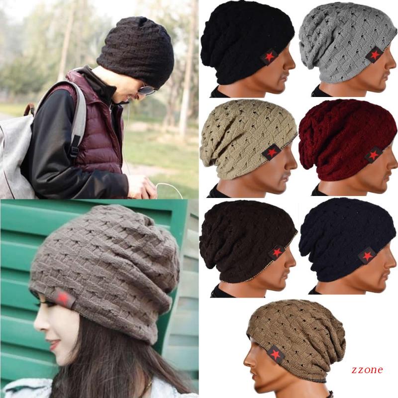 Zzz Pria Wanita Bolak Balik Baggy Oversized Musim Dingin Hangat Ski Rajut Beanie Unisex Hat