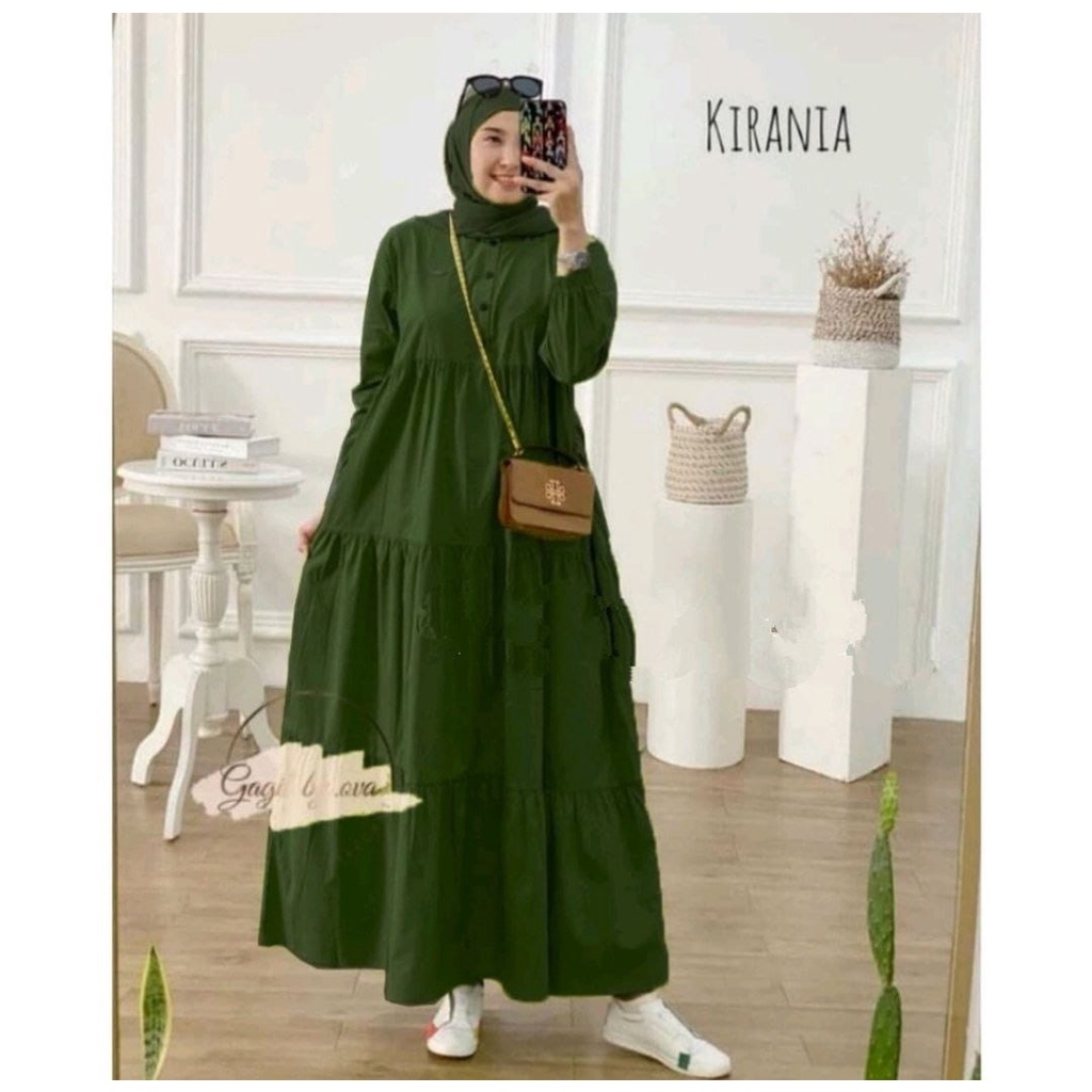 MIDI DRESS KIRANIA GAMIS/ DRESS POLOS KANCING RAMPEL SUSUN LEBAR// BAJU LEBARAN WANITA ELEGAN