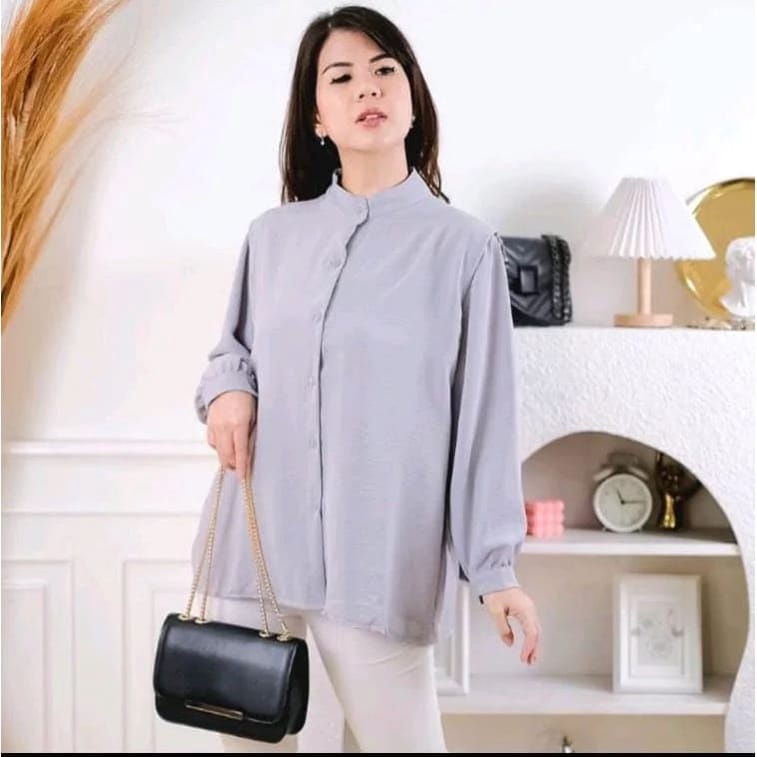 Baju Atasan Wanita Terbaru Kemeja Polos Wanita Moana Blouse Lengan Balon Bahan Crinkle AirFlow